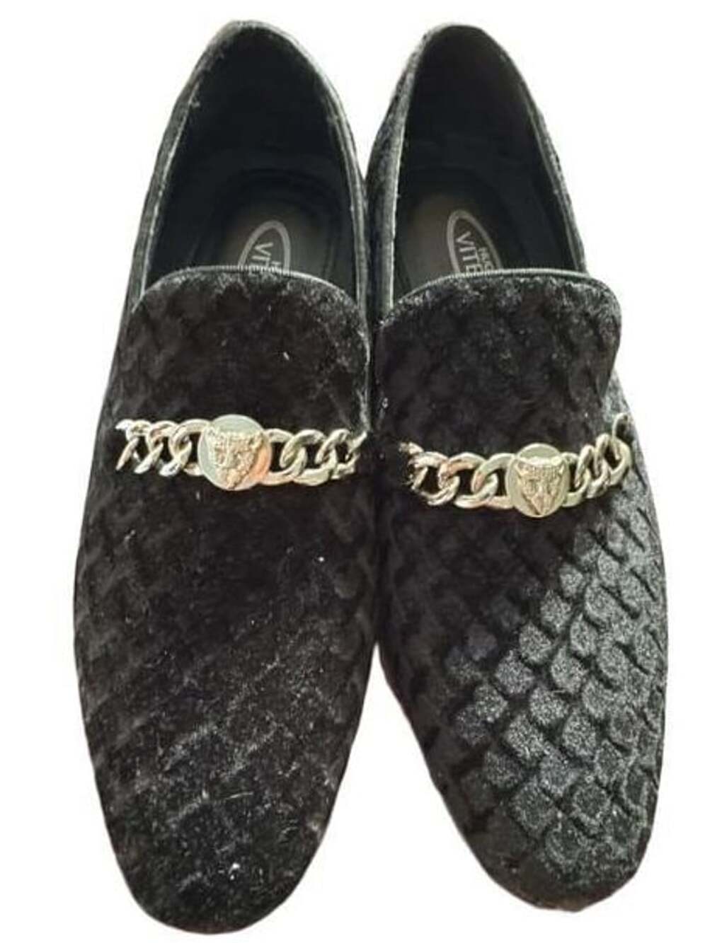 Hugo Vitelli Felix Men’s 8M Black Velvet Lion Chain Loafers Dress Shoes Box

Hug